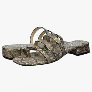 Vince Camuto Grenda Square Toe Snake-Embossed Texture Flat Sandals Size 8M